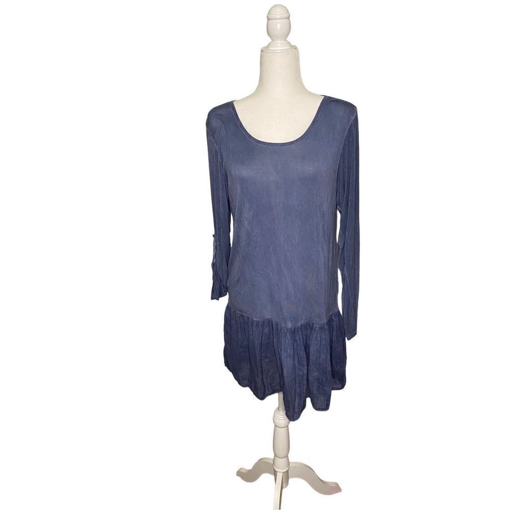 Women's Long Sleeve Scoop Neck Tunic Dress - Blue